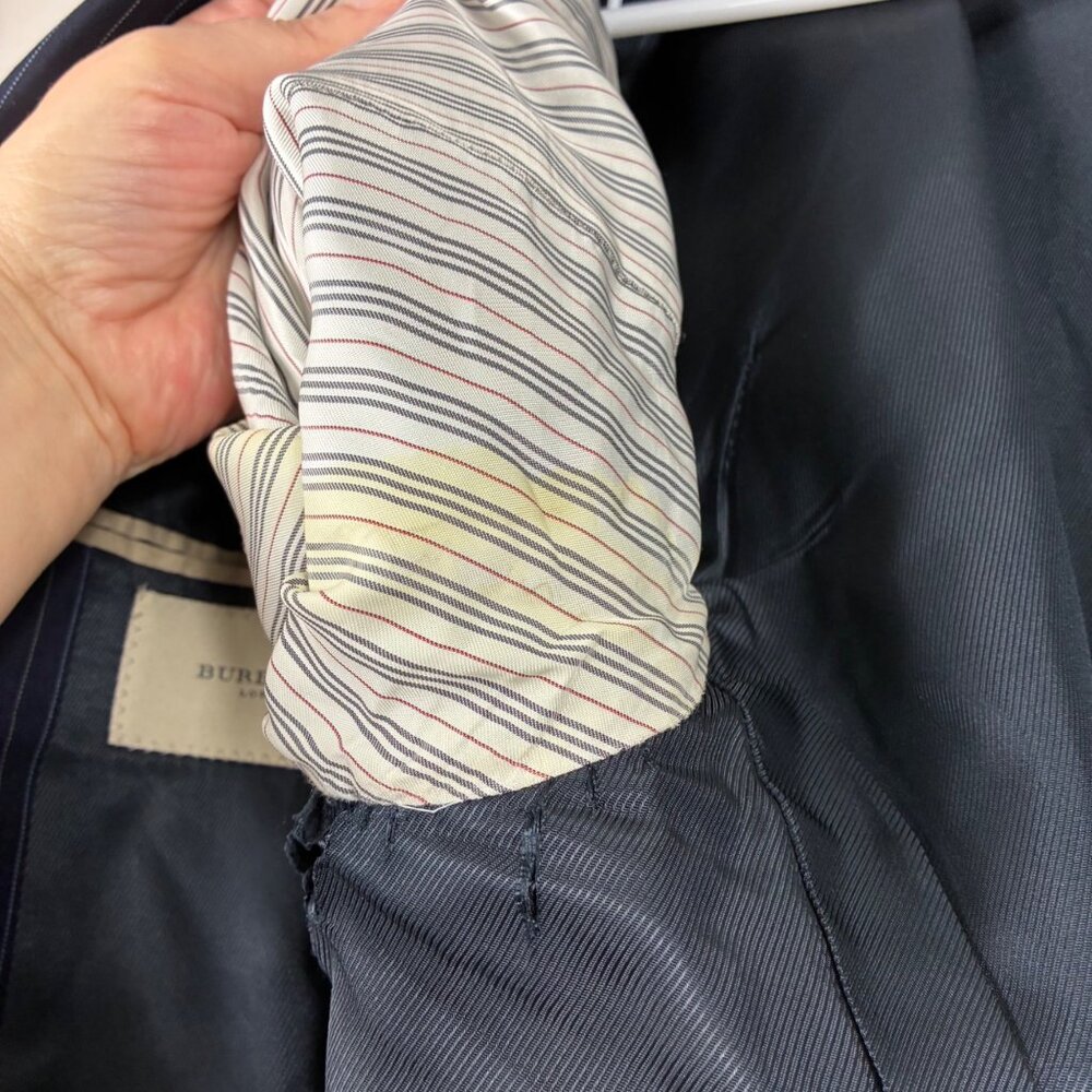 VTG Burberry Nordstrom Wool Pinstripe Kensington Blazer Union Size 46 Reg Retro - Picture 13 of 14